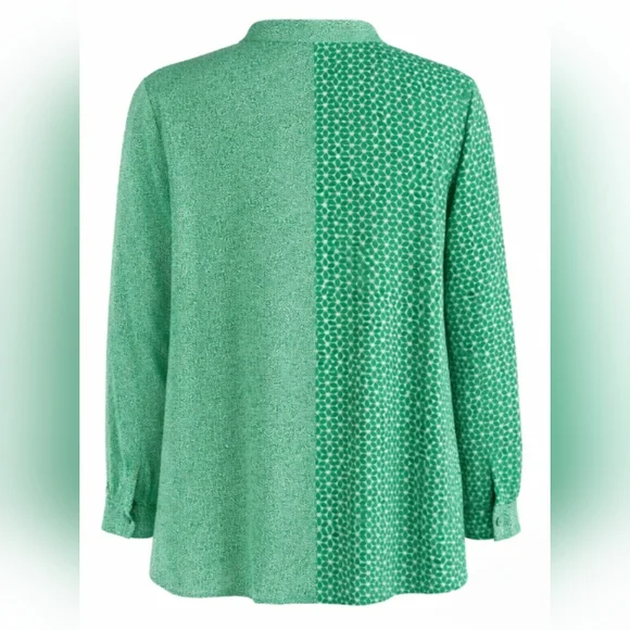 Anne Klein 2X Green Mixed Print Button Front Blouse Tunic Long Sleeve - Picture 4 of 7